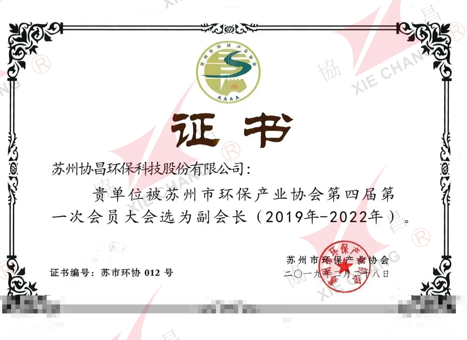 Unidad vicepresidenta — Asociación de la Industria de Protección Ambiental de Suzhou (4.º consejo, 2019-2022)