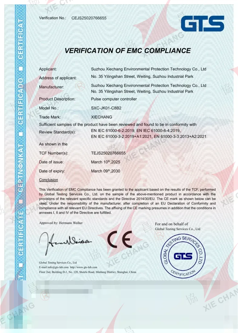 Verificación CE de conformidad EMC — controlador de pulsos SXC-JK01-C8B2