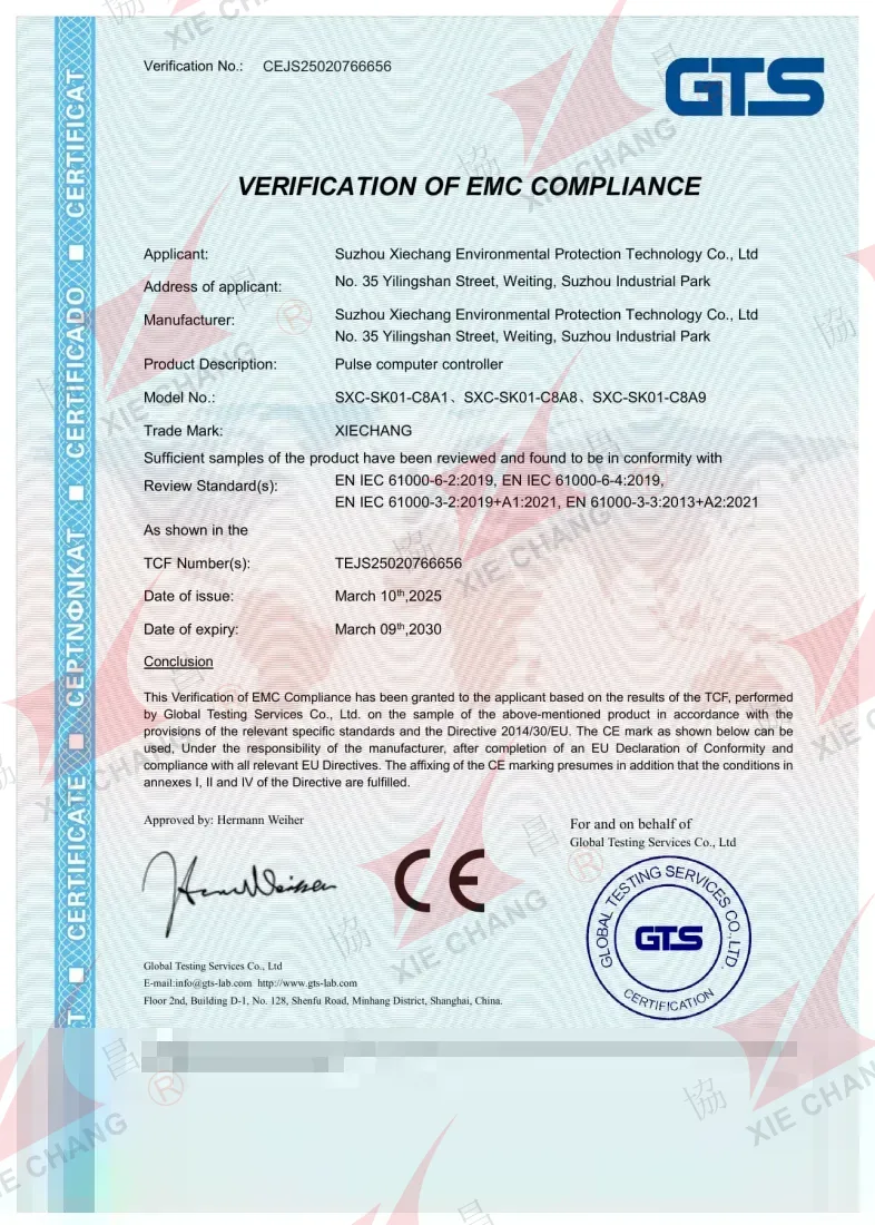 Verificación CE de conformidad EMC — controladores de pulsos SXC-SK01-C8A1/C8A8/C8A9