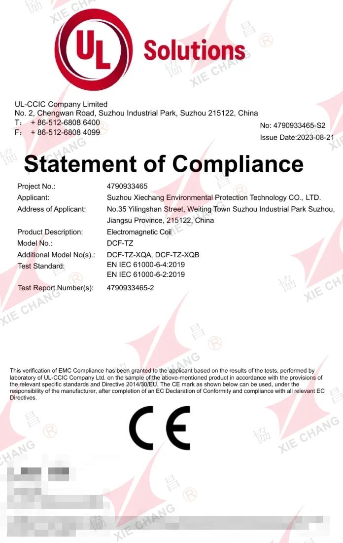 Declaración de conformidad CE (EMC) — bobina solenoide DCF-TZ (UL-CCIC)