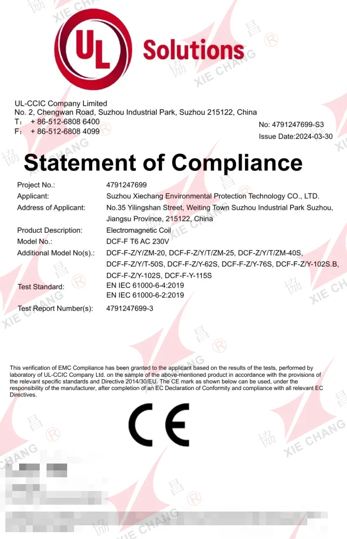 Declaración de conformidad CE — bobina solenoide DCF-F (T6, AC 230V)