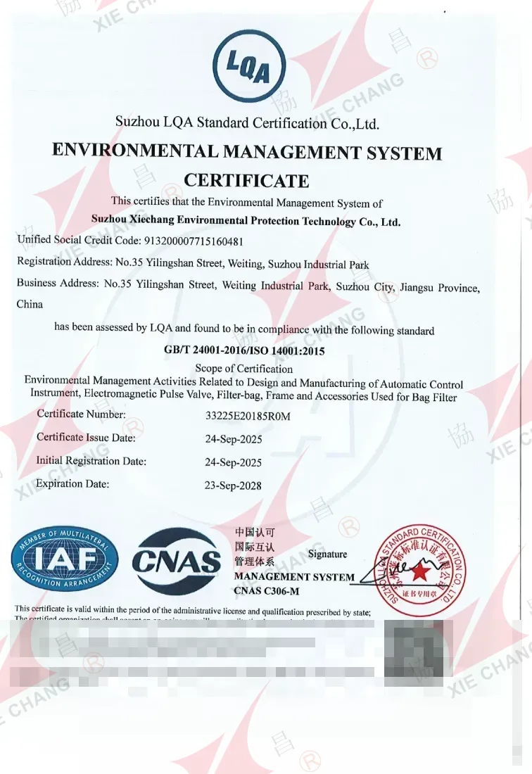 Certificado del sistema de gestión ambiental ISO 14001:2015