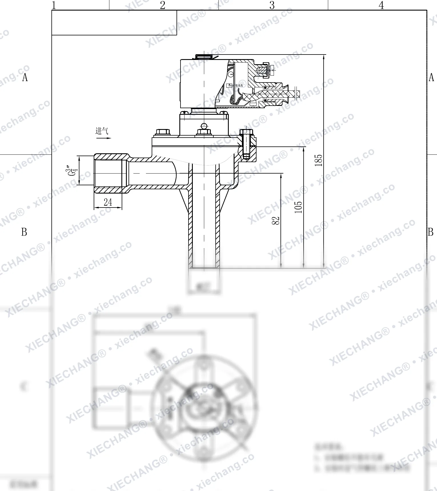 DCF-F-2L-B · 3/4" · válvula de pulso en ángulo recto antideflagrante (2L-B) — Plano de instalación