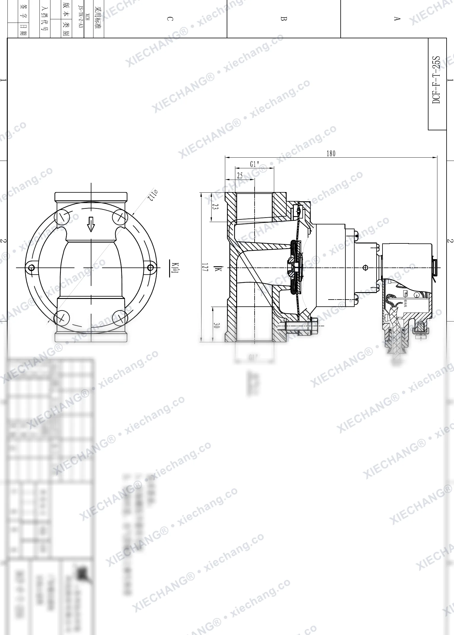DCF-F-T-25S · 1" (DN25) · válvula de pulso de paso recto antideflagrante — Plano de instalación