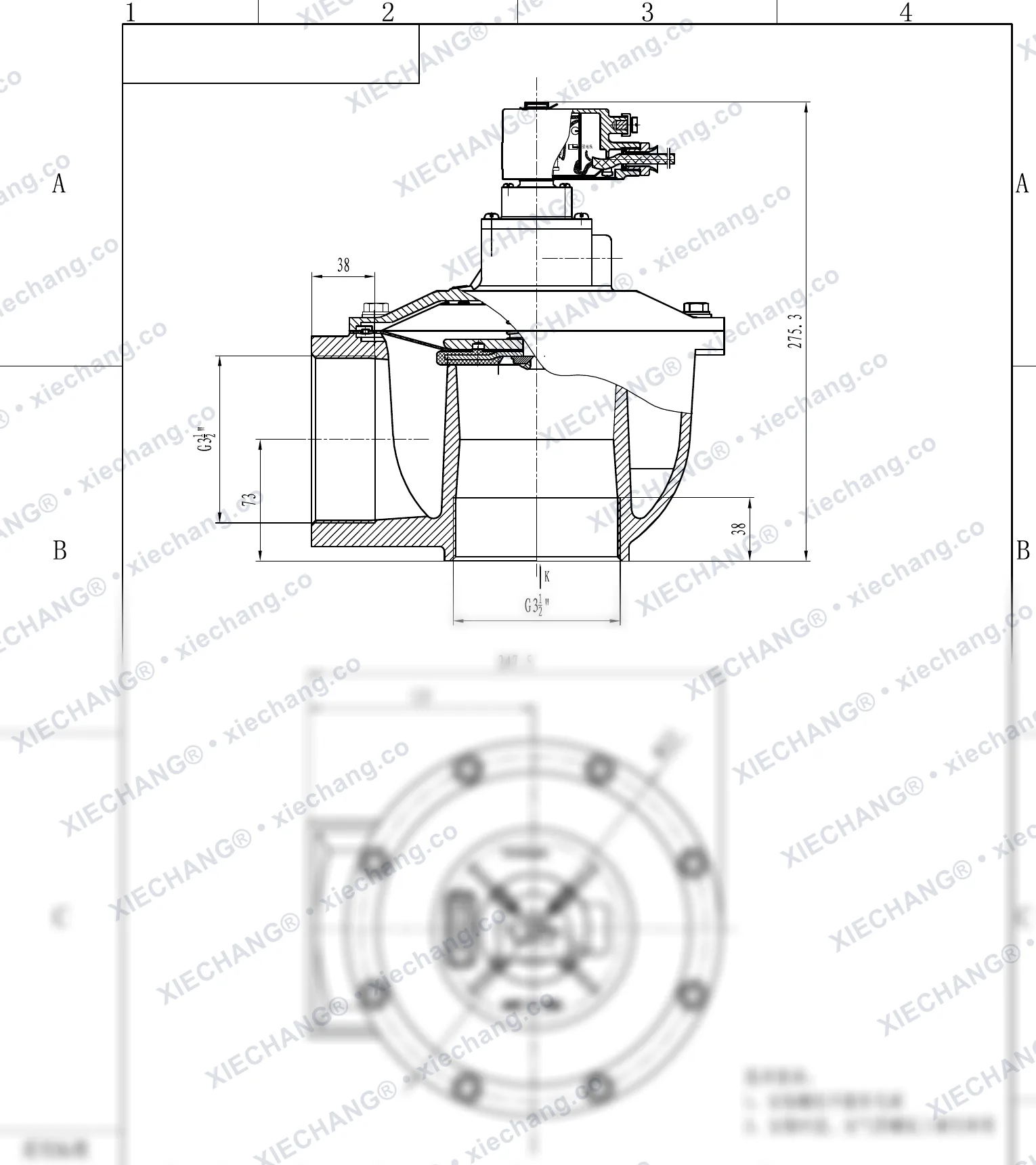 DCF-F-Z-102S.B · 4" (DN102) · válvula de pulso en ángulo recto antideflagrante — Plano de instalación