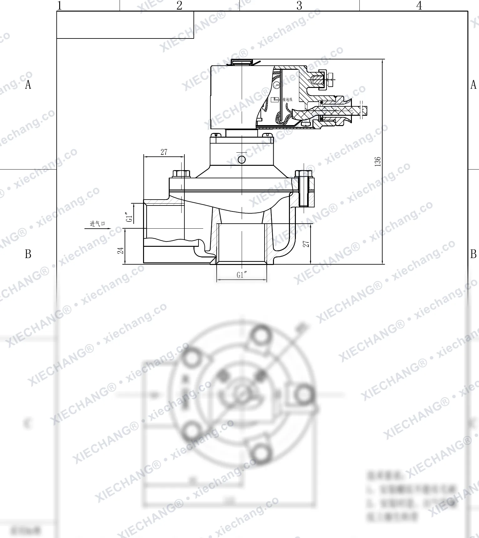 DCF-F-Z-25 · 1" (DN25) · válvula de pulso en ángulo recto antideflagrante — Plano de instalación