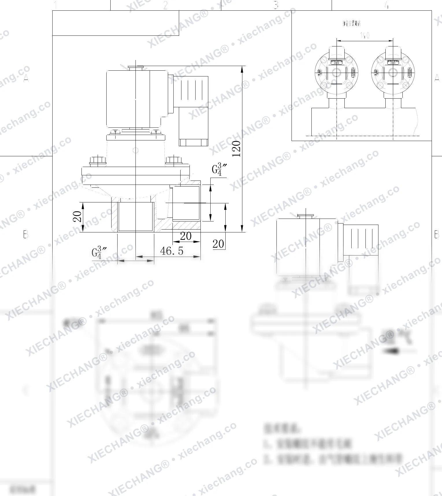 DCF-Z-20-C(304) · 3/4" · válvula de pulso en ángulo recto — Plano de instalación