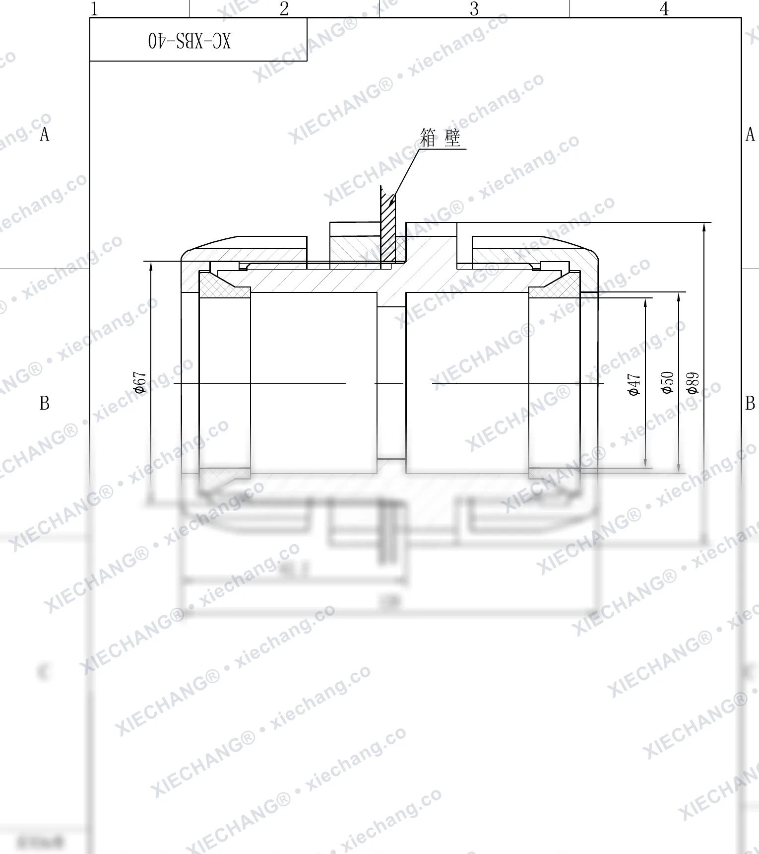 XC-XBS-40 · DN40 · conector pasamuro de doble rosca — Plano de instalación