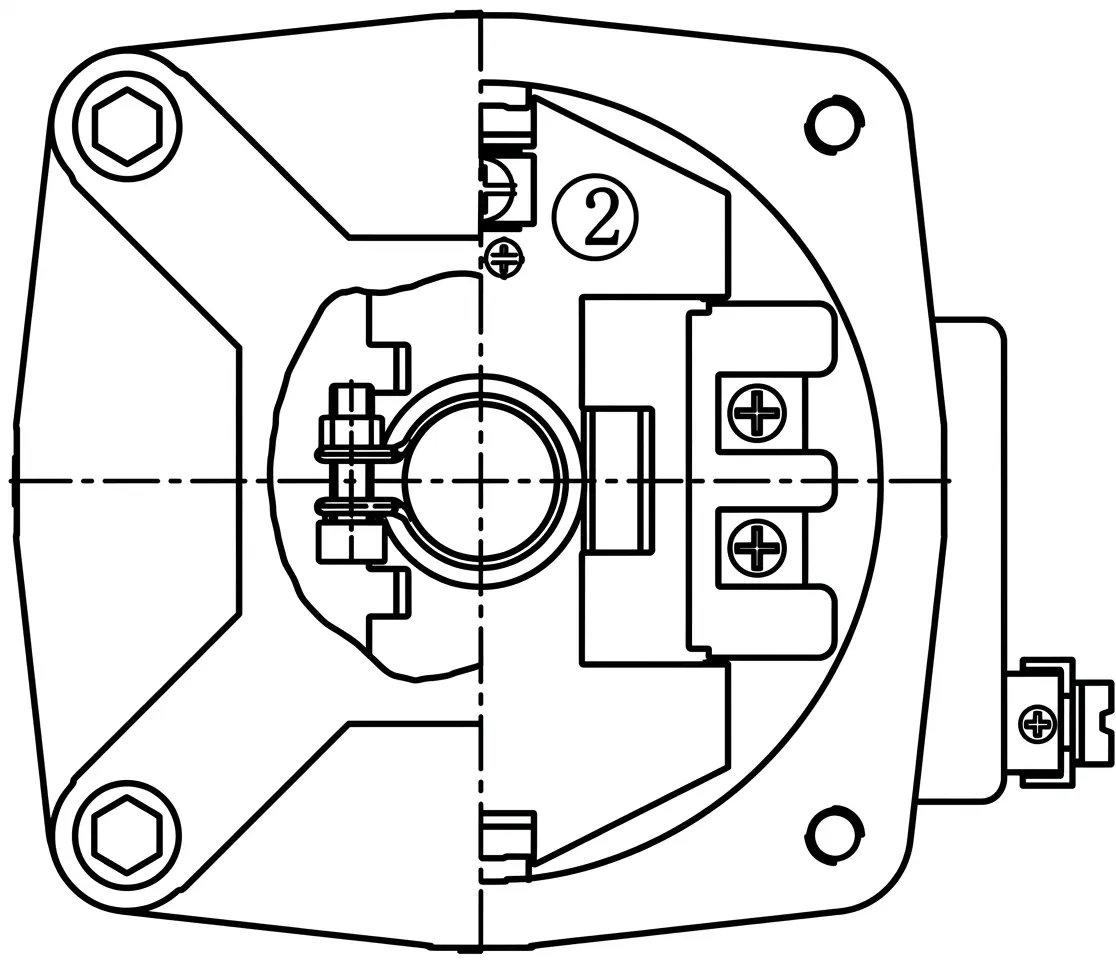 Plano de detalle en corte superior interno de la envolvente del solenoide a prueba de llama Ex db